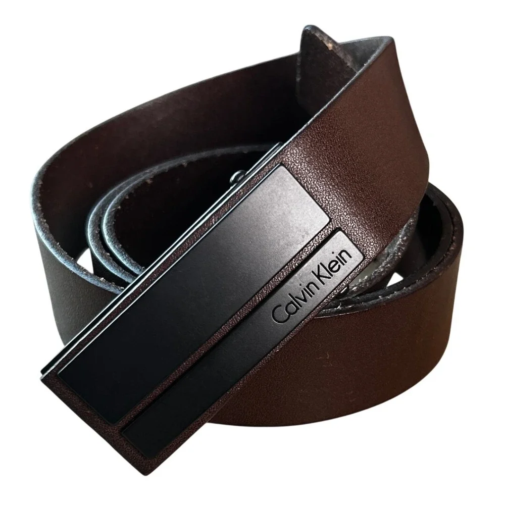 Calvin Klein Mens Brown Genuine Leather Belt Sz 42 Classic Everyday Minimalist